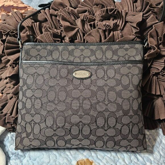 Coach File Bag Crossbody In Signature Monogram Jacquard Purse - Picture 1 of 10